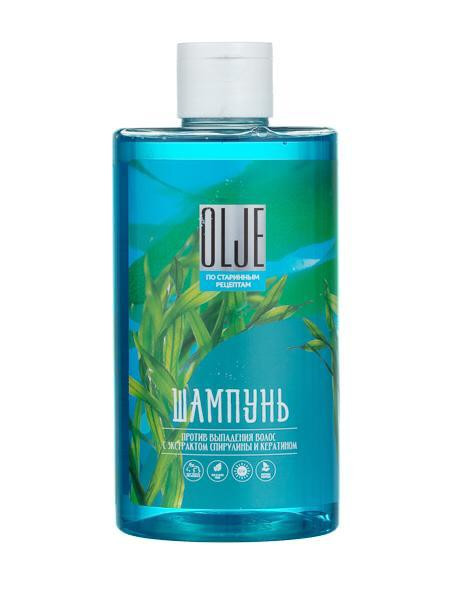 OLJE Натуральный шампунь против выпадения волос с экстрактом концентрата спирулины и кератина 450 мл в Вологде